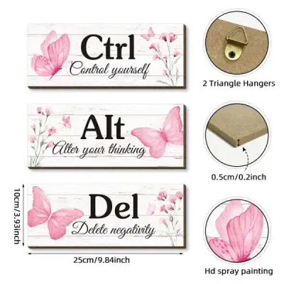 Pink Butterfly Wooden Wall Hanging Signs for Home and Office Decor - 4
