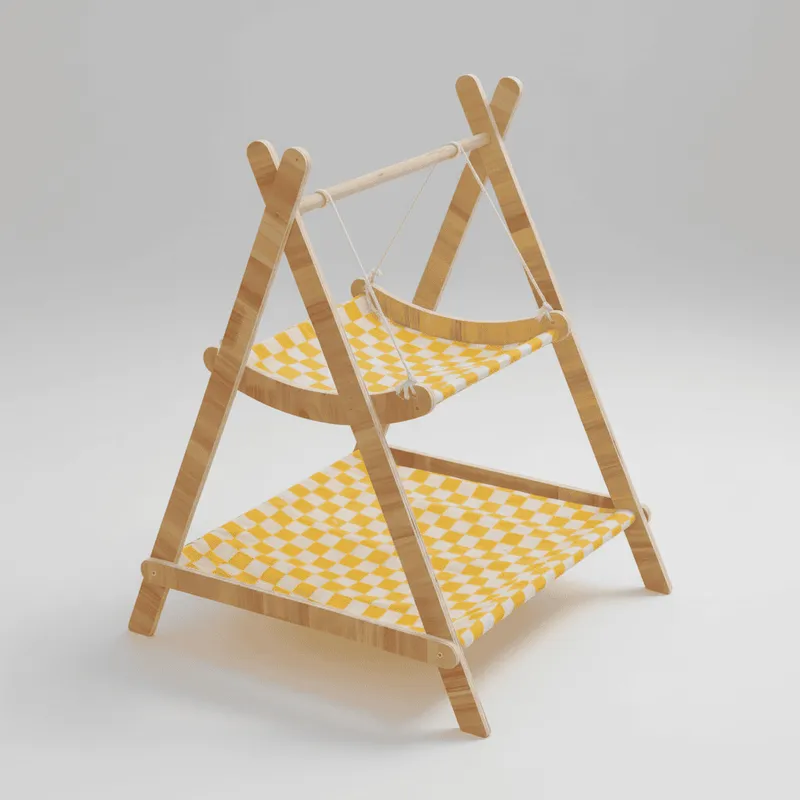 Luxury Double Layer Wooden Cat Hammock – Small Pet Rocking Bed & Hanging Cradle for Wholesale - Image 1
