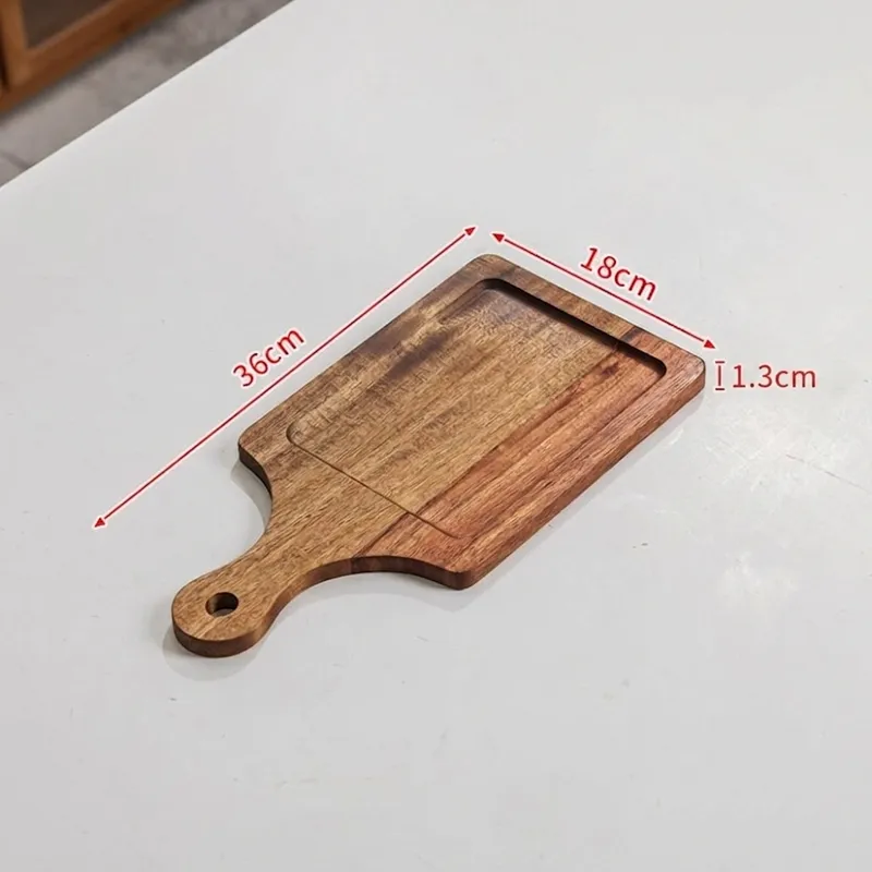 Narrow recessed wood plate measuring thirty-six by eighteen centimeters