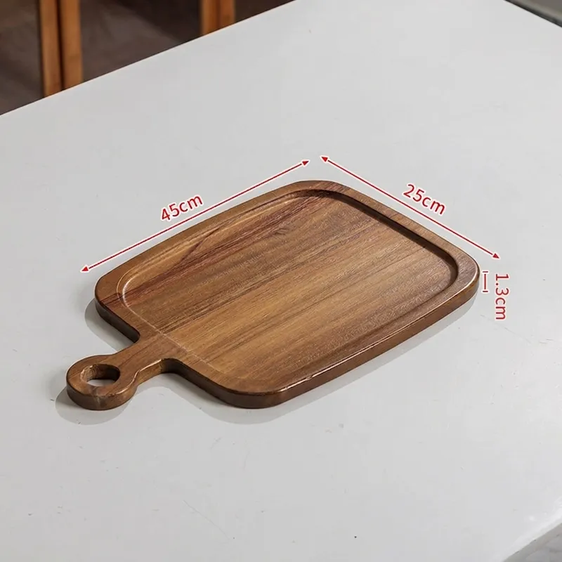 Grooved wooden serving platter measuring forty-five by twenty-five centimeters