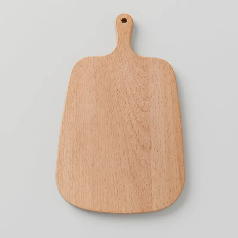 Beech wood paddle board with curved sides and a top handle