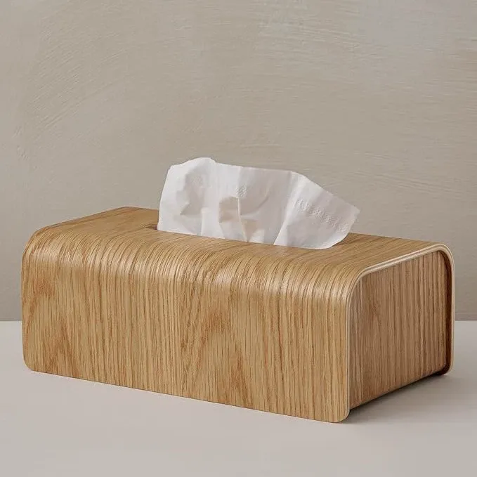 Natural oak curved plywood tissue holder with wood sides