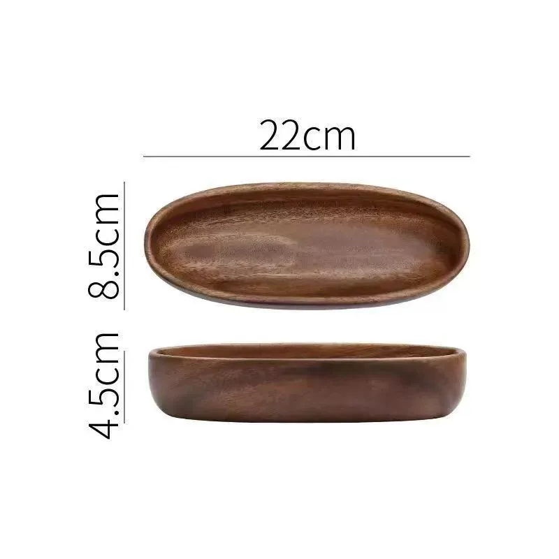 Dimension diagram of a twenty-two centimeter wooden boat tray