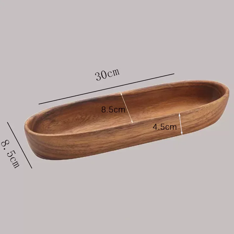 Dimension diagram of a thirty centimeter wooden storage tray
