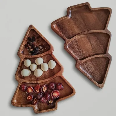 Wholesale Divided Acacia Wood Christmas Tree Tray | Custom Manufacturing