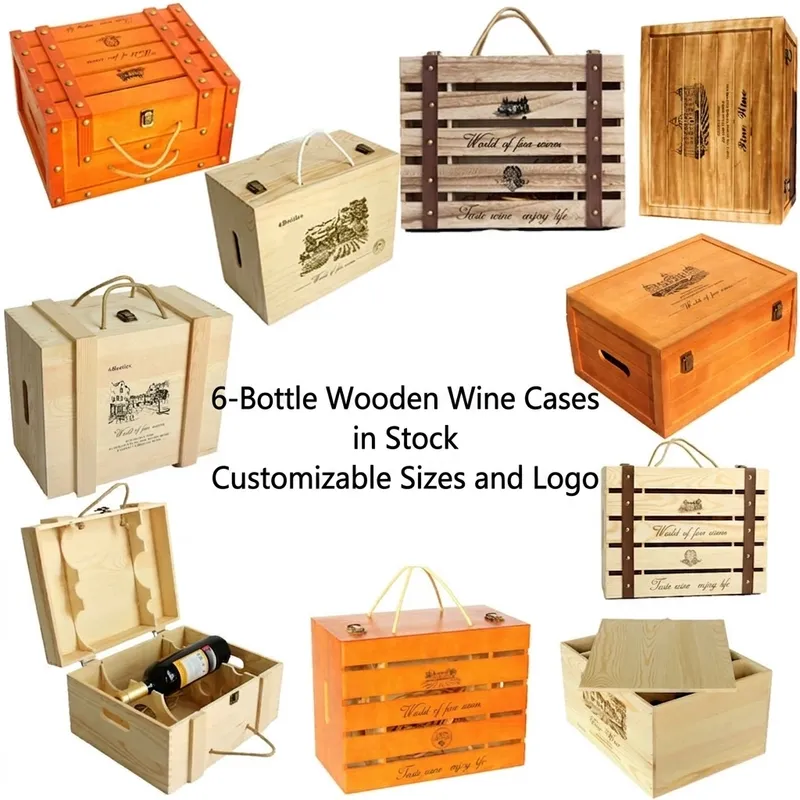 Custom Six Bottle Wooden Wine Case - Multiple Styles - Image 1