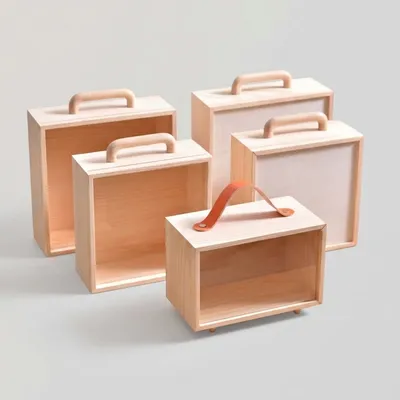 Wholesale Portable Wooden Gift Box with Handle - 1