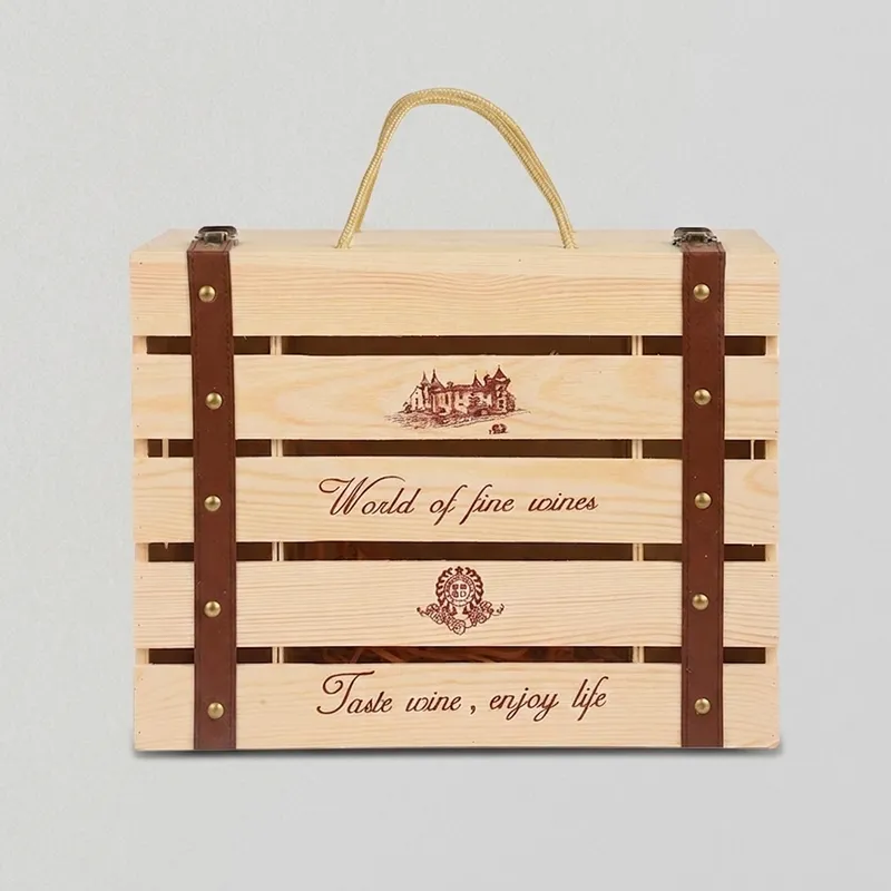 Custom Six Bottle Pine Wood Wine Box - Image 1