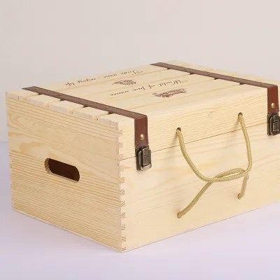 Custom Six Bottle Pine Wood Wine Box - 4