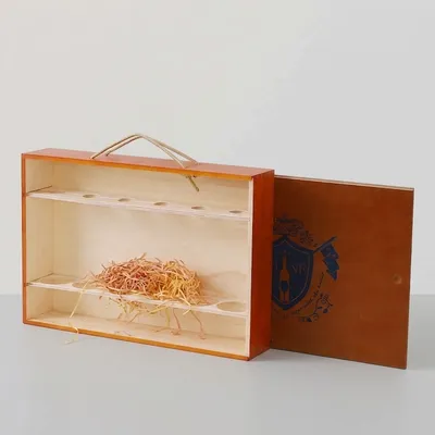 Custom Six Bottle Wooden Wine Case with Rope Handle - 2