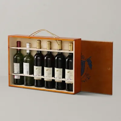 Custom Six Bottle Wooden Wine Case with Rope Handle - 3