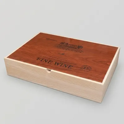 Custom Six Bottle Wooden Wine Box with MDF Recessed Lid - 2