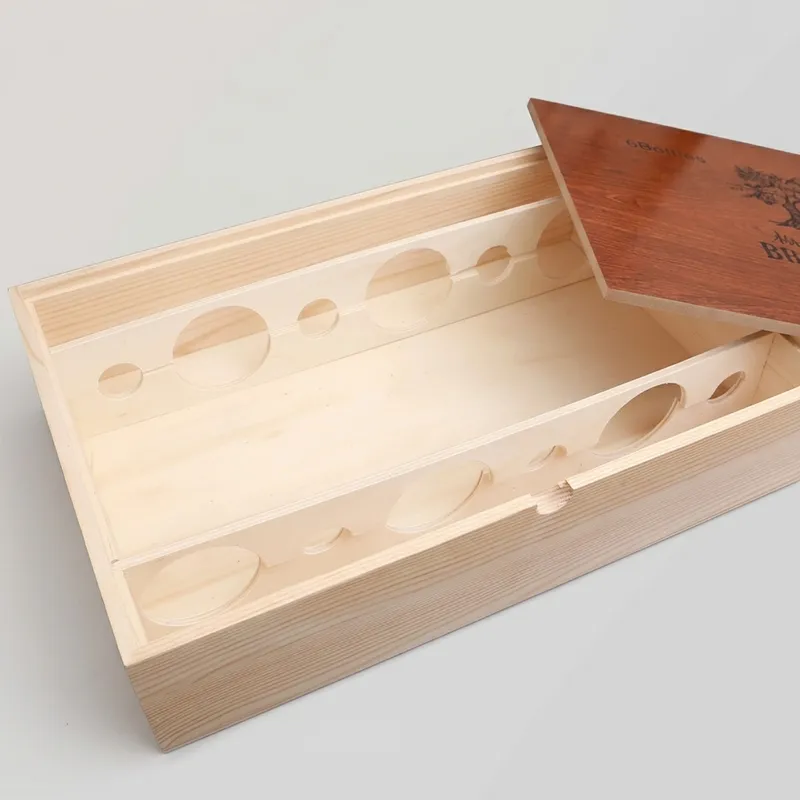 Custom Six Bottle Wooden Wine Box with MDF Recessed Lid - Image 3