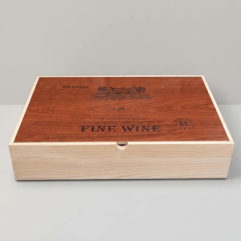 Custom Six Bottle Wooden Wine Box with MDF Recessed Lid - Image 1