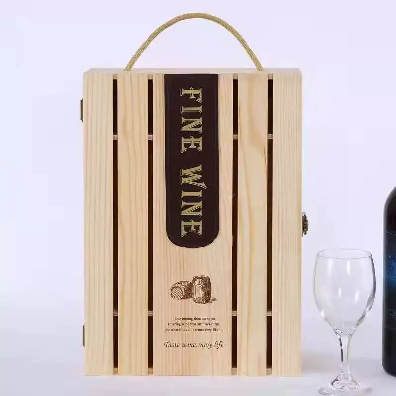 Custom Slatted Double Bottle Wooden Wine Box - Image 1