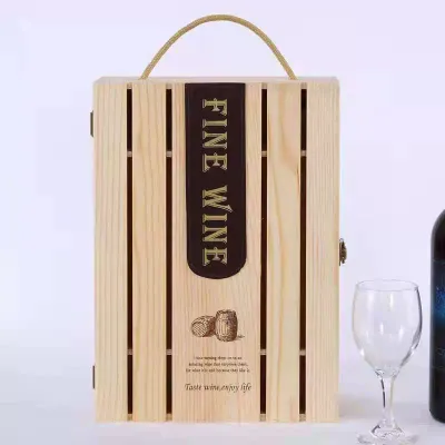 Custom Slatted Double Bottle Wooden Wine Box | OEM Manufacturer