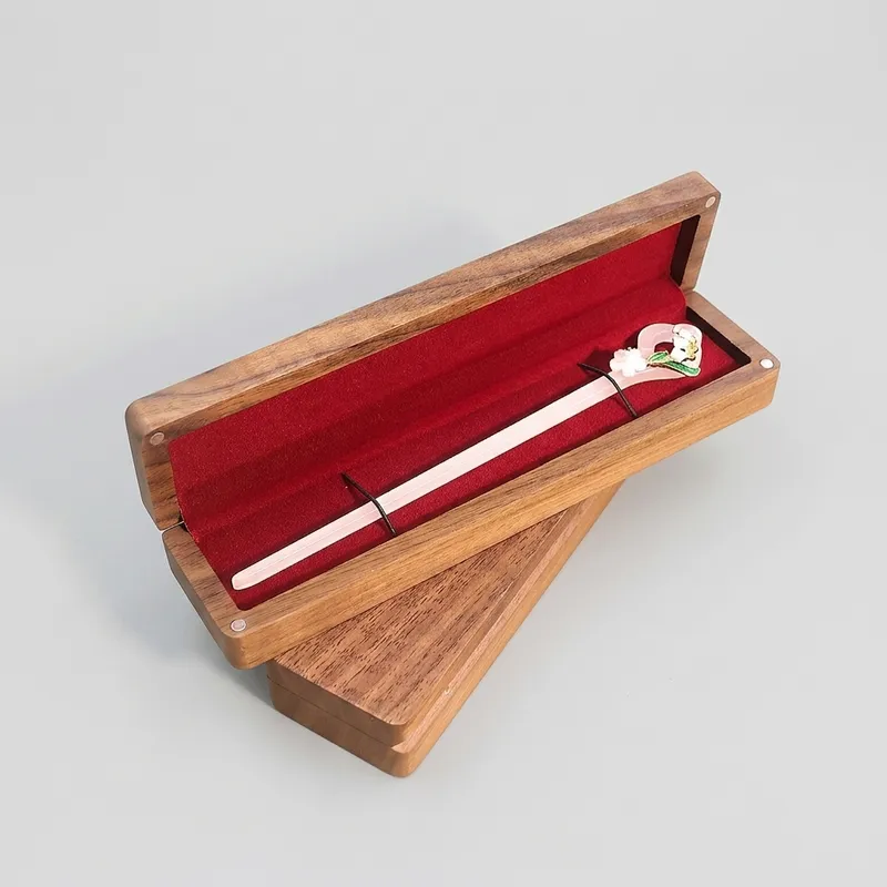 Custom Solid Walnut Long Necklace Gift Box - Image 2