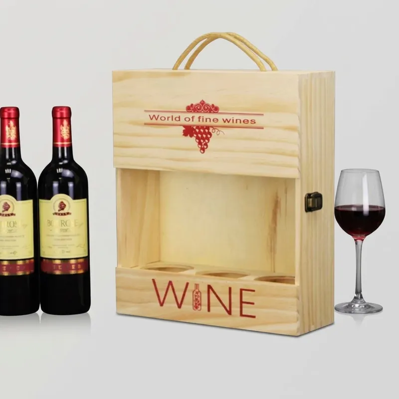 Wholesale Three Bottle Pine Wooden Wine Box - Image 2