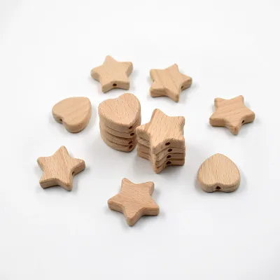 Wholesale Unfinished Beech Wood Heart and Star Shaped Beads - 2