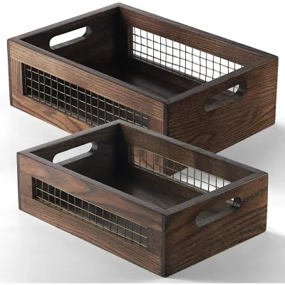 Wholesale Vintage Wooden Storage Crates with Wire Mesh Panels | Custom Manufacturing
