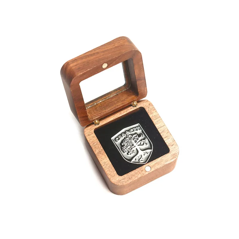 Custom Walnut Badge Display Box with Window - Image 2