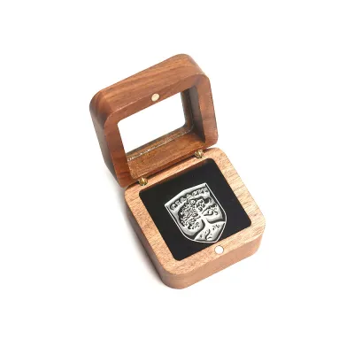 Custom Walnut Badge Display Box with Window - 2
