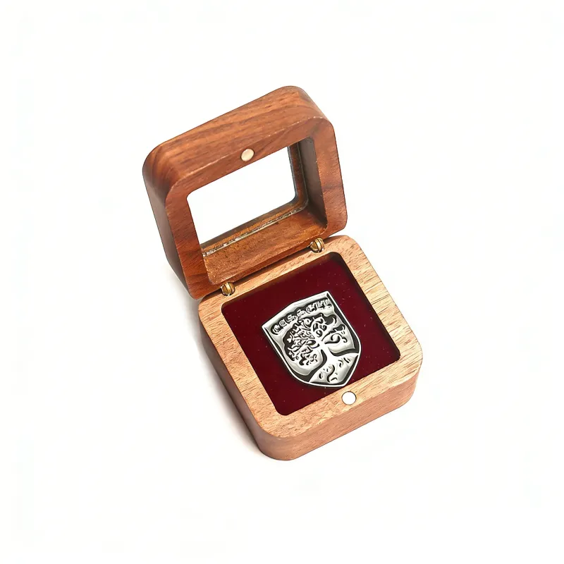 Custom Walnut Badge Display Box with Window - Image 3