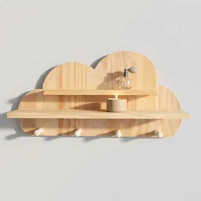 Wholesale Wooden Cloud Wall Shelf with Hooks