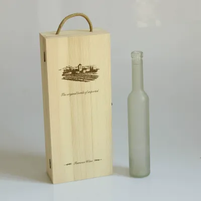 Custom Wooden Ice Wine Box with Hinged Lid and Rope Handle - 1/2/6 Bottle - 2
