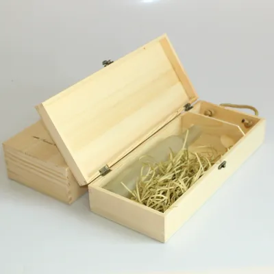 Custom Wooden Ice Wine Box with Hinged Lid and Rope Handle - 1/2/6 Bottle - 3