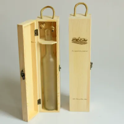 Custom Wooden Ice Wine Box with Hinged Lid and Rope Handle - 1/2/6 Bottle | OEM Manufacturer
