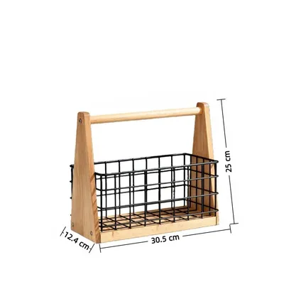 Wholesale Wooden Storage Caddy with Wire Basket - 2
