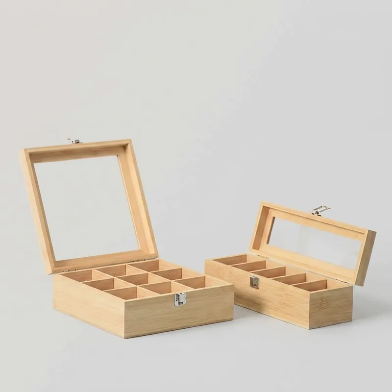 Custom Wooden Tea Box with Clear Acrylic Lid - Image 1