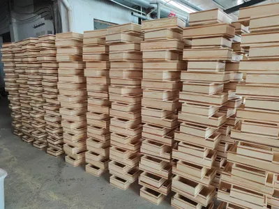 Stacked boxes in production