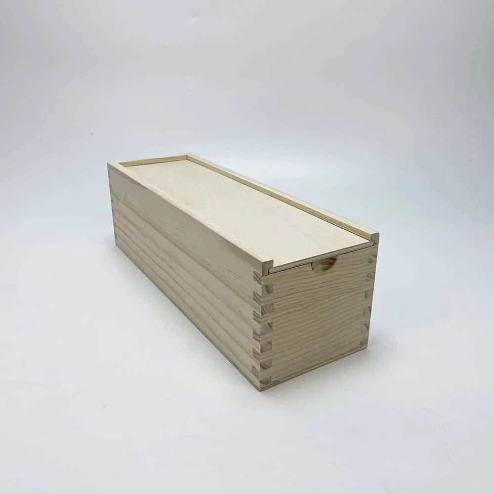 OEM Single Bottle Wooden Wine Gift Box with Birch Plywood Sliding Lid | Custom Wood Packaging