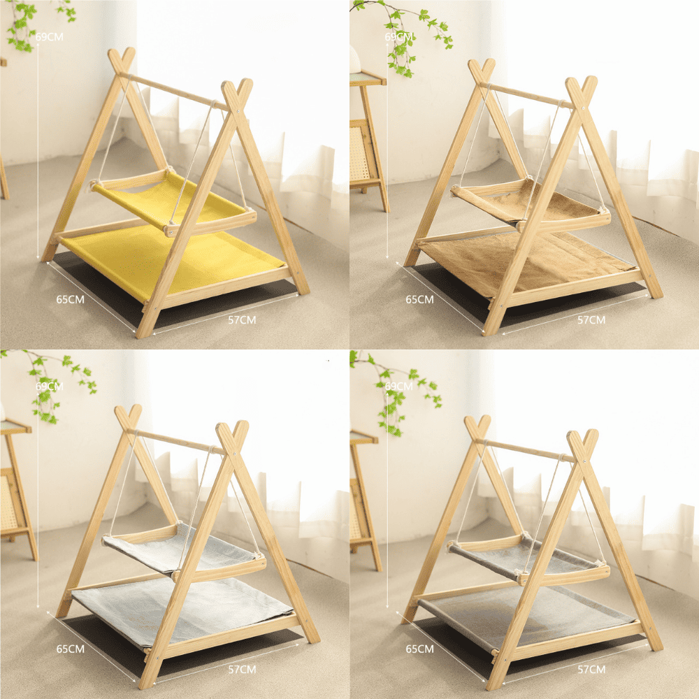 Wooden Cat Swing Bed – A-Frame Elevated Cradle & Hammock for Cats