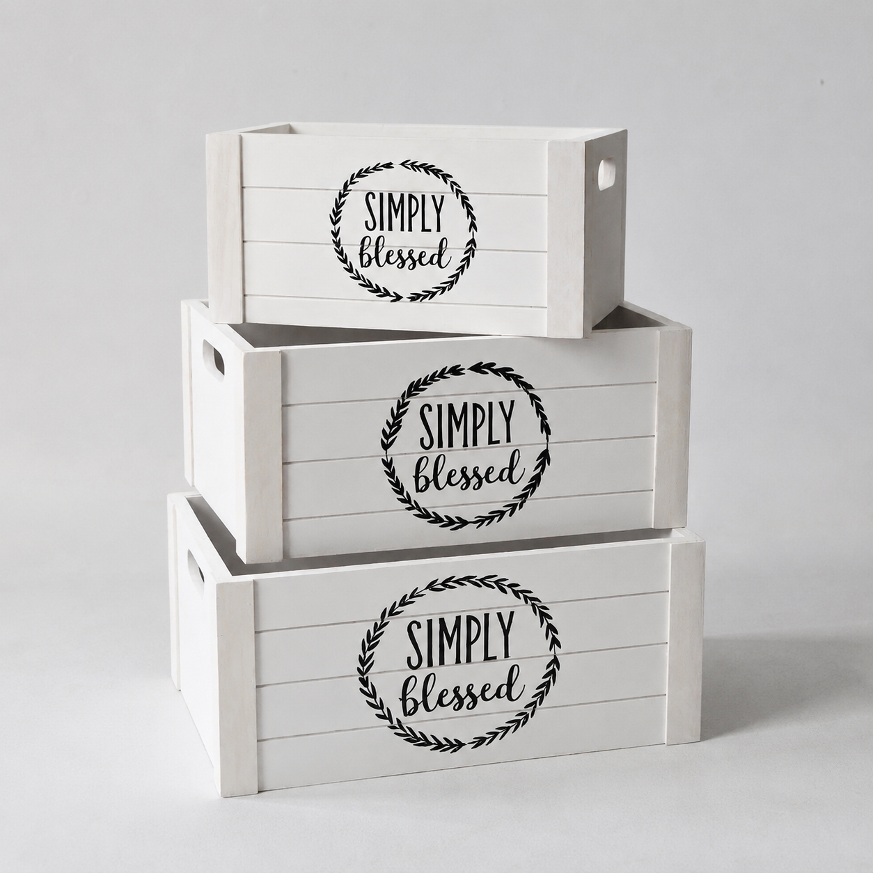 Farmhouse-style Printed White Wooden Storage Crate Set