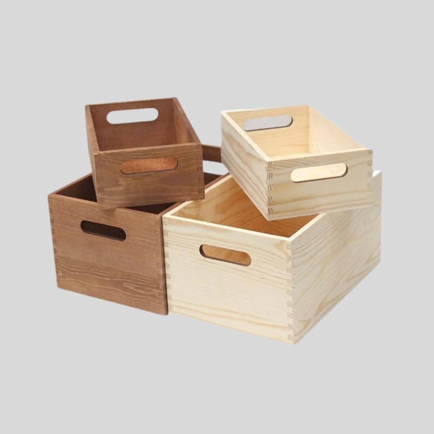 Wooden Storage Crates with Cutout Handles
