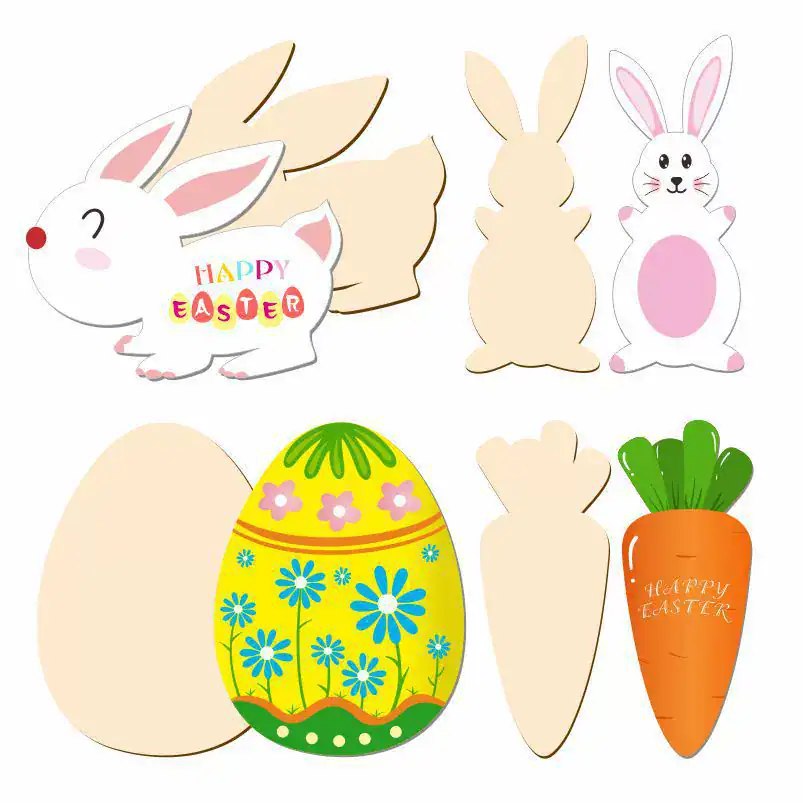 Wooden Easter Egg Painting Kit with Bunny Cutouts – DIY Craft Set for Kids