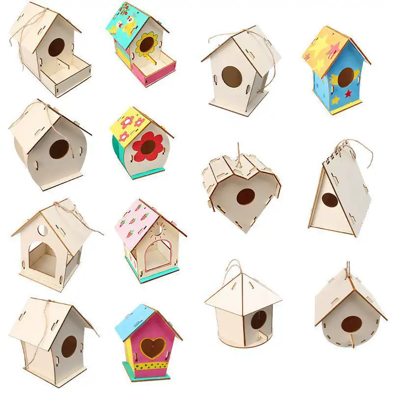 Handmade Wooden Birdhouse DIY Painting Kit for Kids Outdoor Hanging Bird Cage