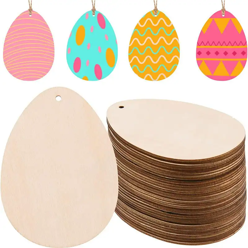 Easter Wooden Eggs Handmade DIY Oval Hollow Wood Pieces Holiday Decoration Accessories