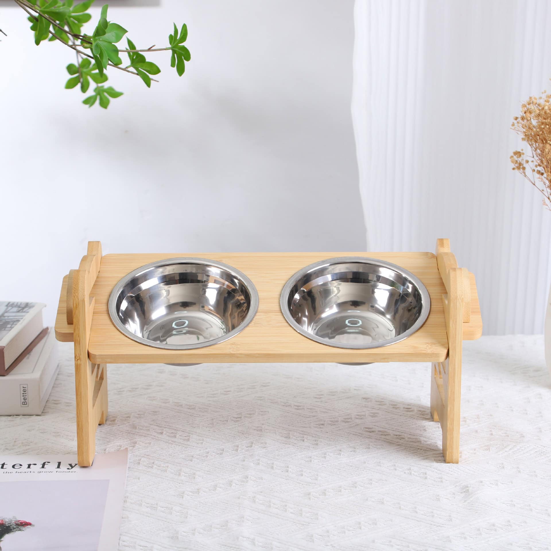 Bamboo Wooden Elevated Pet Feeder for Cats and Dogs - Anti-Spill Single ... - Bamboo Dog Crate Stands With Insect Repellent