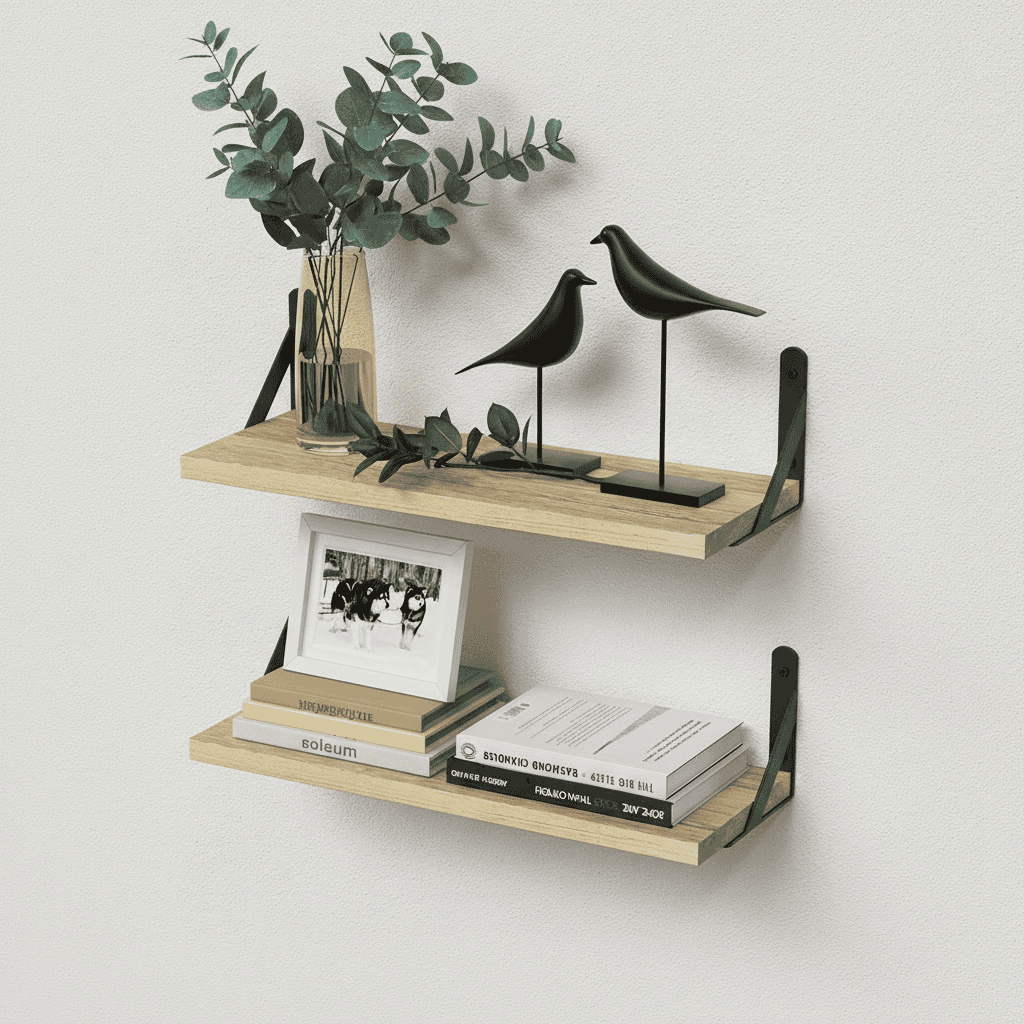 Rustic Farmhouse Wall Shelves Set – Solid Wood Floating Shelves for Living Room Decor & Storage
