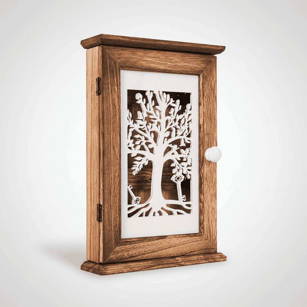 Vintage Key Holder Cabinet – Retro Solid Wood Key Storage Box for Living Room Decoration with Classic Wood Grain Design
