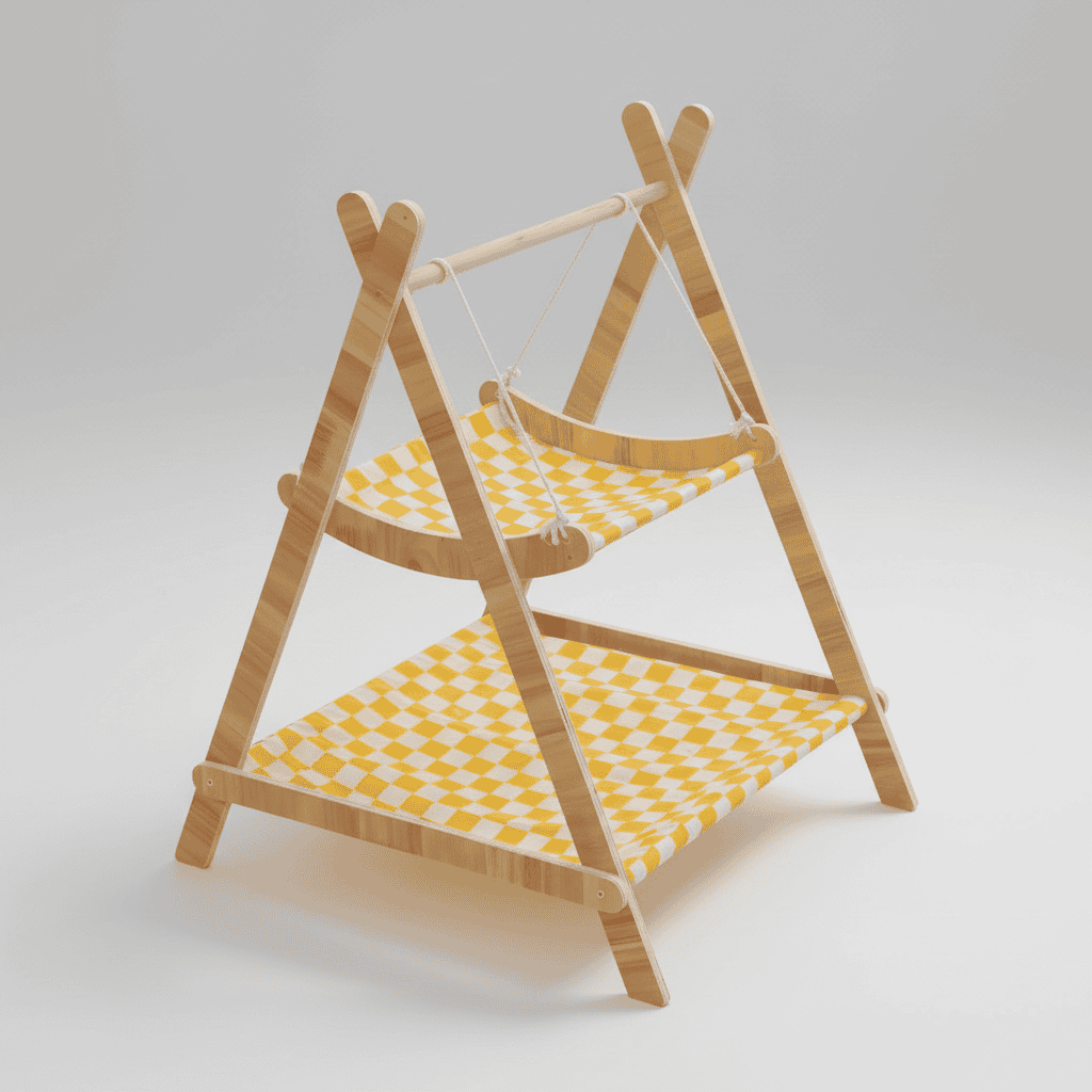 Luxury Double Layer Wooden Cat Hammock – Small Pet Rocking Bed & Hanging Cradle for Wholesale