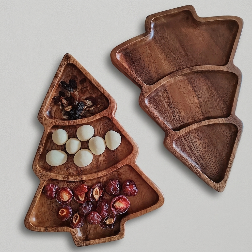Wholesale Divided Acacia Wood Christmas Tree Tray | Custom Manufacturing