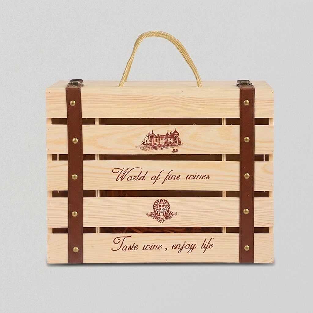 Custom Six Bottle Pine Wood Wine Box | Wholesale Supplier