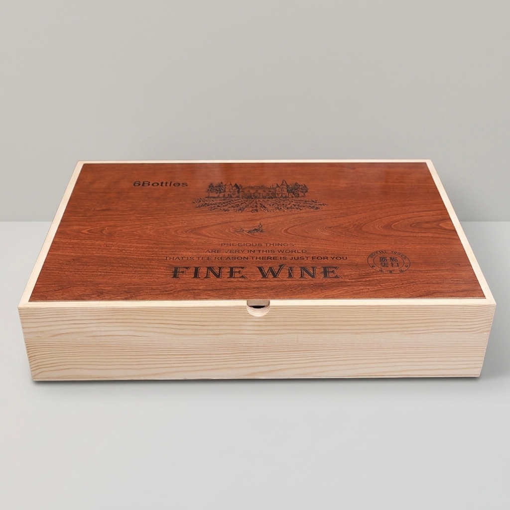 Custom Six Bottle Wooden Wine Box with MDF Recessed Lid | OEM Manufacturer