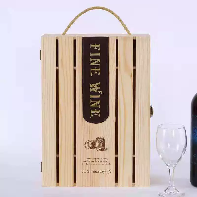 Custom Slatted Double Bottle Wooden Wine Box | OEM Manufacturer