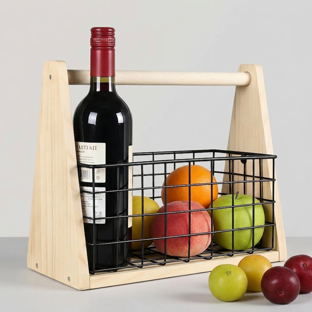 Wholesale Wooden Storage Caddy with Wire Basket